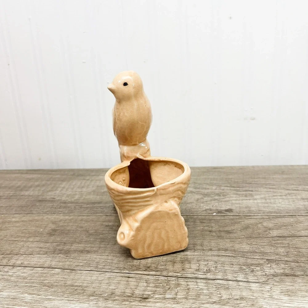 Vintage Bird Vase, Peach Ceramic Vase